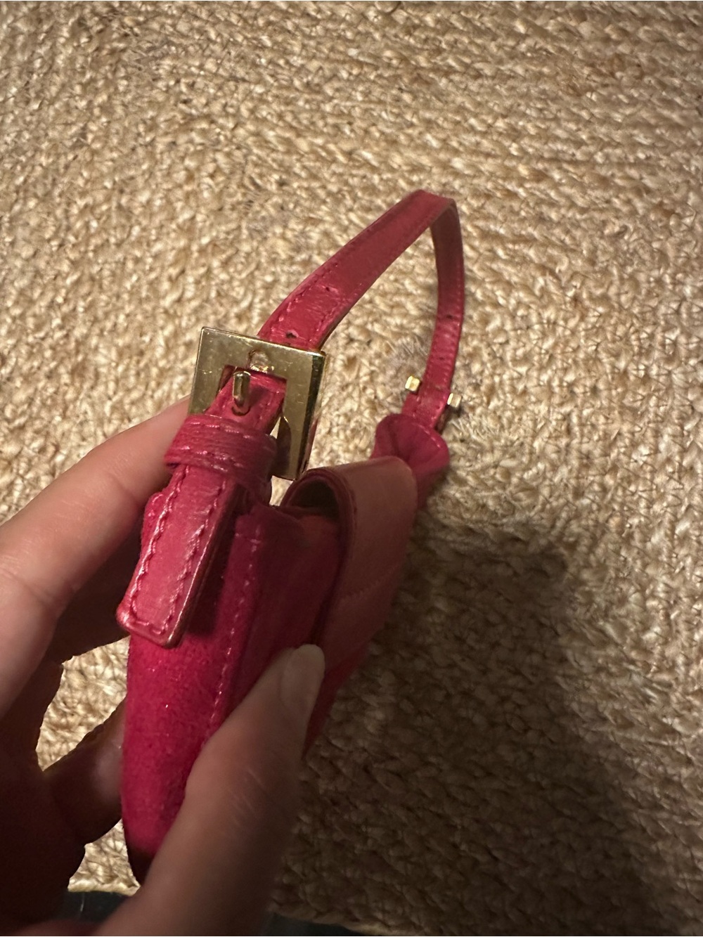 Fendi Pink Suede Mini Baguette Croissant Bag Zucca FF Logo Vintage - Picture 4 of 16